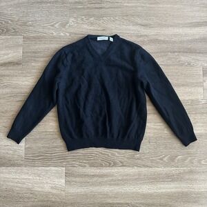 Calvin Klein V Neck Merino Wool Pullover Sweater Black Men's Medium